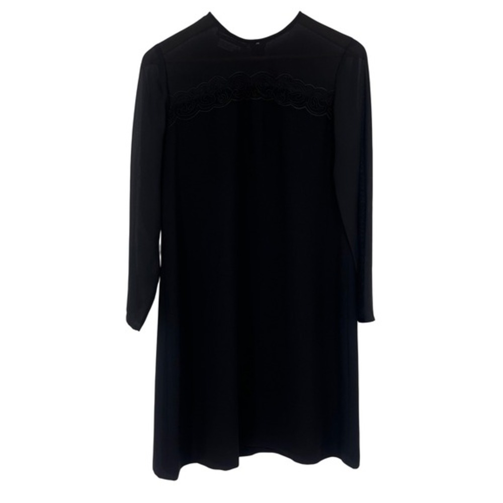Donna Morgan Petites Women's Dress Size 10 Black Sheer Sleeve Lace Trim Sheath